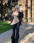 Rase le sol Pantalon évasé drapé, ourlet asymétrique, taille basse, coupe slim, pantalon fluide foncé
