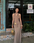 Hydrae Ruched Halter Maxi Dress with Shell Detail