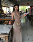 Hydrae Ruched Halter Maxi Dress with Shell Detail