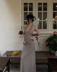 Hydrae Ruched Halter Maxi Dress with Shell Detail