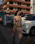 Hydrae Ruched Halter Maxi Dress with Shell Detail