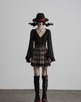 DOINDULGE Plaid Pleated Lace-Trim Mini Skirt