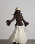 DOINDULGE Layered Ruffle Asymmetric Hem Striped Maxi Skirt