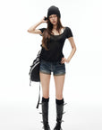 IAMXIAA Sheer Knit Scoop Neck Fitted Tee