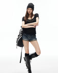 IAMXIAA Sheer Knit Scoop Neck Fitted Tee