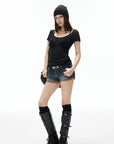 IAMXIAA Washed Low Rise Denim Shorts