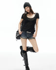 IAMXIAA Washed Low Rise Denim Shorts