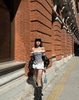 WARDEN EDGE Off Shoulder Plaid Corset Top Lace Trim Structured Bustier