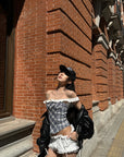 WARDEN EDGE Off Shoulder Plaid Corset Top Lace Trim Structured Bustier