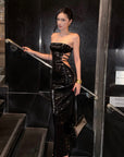 ROVENTE Sequin Strapless Cut-Out Bodycon Dress