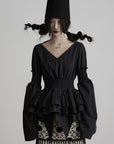 DOINDULGE Smocked Waist Ruffle Hem Blouse