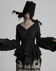 DOINDULGE Smocked Waist Ruffle Hem Blouse