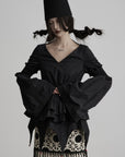 DOINDULGE Smocked Waist Ruffle Hem Blouse