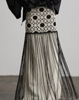 DOINDULGE Crochet Panel Fringe Skirt
