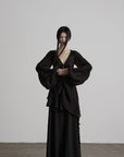 DOINDULGE Ruched Waist Asymmetric Ruffle Plaid Maxi Skirt