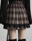 DOINDULGE Plaid Pleated Lace-Trim Mini Skirt