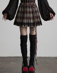 DOINDULGE Plaid Pleated Lace-Trim Mini Skirt