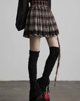 DOINDULGE Plaid Pleated Lace-Trim Mini Skirt