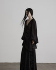 DOINDULGE Sheer Ruched Deep V Asymmetric Chiffon Blouse