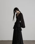 DOINDULGE Sheer Ruched Deep V Asymmetric Chiffon Blouse