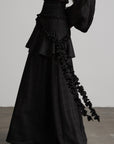 DOINDULGE Ruched Waist Asymmetric Ruffle Plaid Maxi Skirt