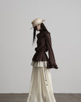 DOINDULGE Layered Ruffle Asymmetric Hem Striped Maxi Skirt