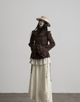 DOINDULGE Layered Ruffle Asymmetric Hem Striped Maxi Skirt