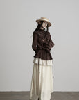 DOINDULGE Layered Ruffle Asymmetric Hem Striped Maxi Skirt