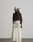 DOINDULGE Layered Ruffle Asymmetric Hem Striped Maxi Skirt