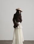 DOINDULGE Layered Ruffle Asymmetric Hem Striped Maxi Skirt