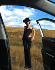 ROVENTE Lace Trim Tie Waist Flared Pants