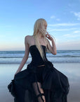 Rase Le Sol Sheer Layered Corset Top & Asymmetric Ruffle Skirt Set