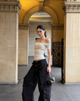 ROVENTE 로우 라이즈 와이드 레그 카고 팬츠