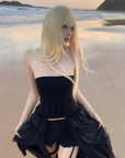 Rase Le Sol Sheer Layered Corset Top & Asymmetric Ruffle Skirt Set