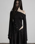 DOINDULGE Asymmetric Draped One-Shoulder Top