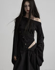 DOINDULGE Asymmetric Draped One-Shoulder Top