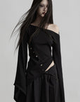 DOINDULGE Asymmetric Draped One-Shoulder Top