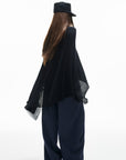 IAMXIAA Haut poncho drapé à côtes transparent
