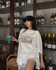 WARDEN EDGE Ensemble T-shirt oversize graphique & short en dentelle superposé