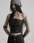 DOINDULGE Distressed Strapless Panel Top