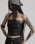 DOINDULGE Distressed Strapless Panel Top
