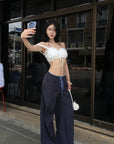 Hydrae Plaid Ruched Tube Top & Wide-Leg Pants Set