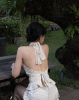 Hydrae Haut dos-nu vintage en dentelle crochetée avec lien à nouer