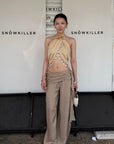 Hydrae Sheer Draped Shell Tassel Backless Halter Top