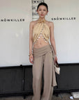 Hydrae Sheer Draped Shell Tassel Backless Halter Top
