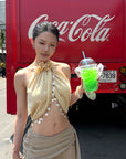 Hydrae Sheer Draped Shell Tassel Backless Halter Top