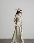 DOINDULGE Strapless Smocked Ruffle Maxi Dress