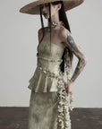 DOINDULGE Strapless Smocked Ruffle Maxi Dress