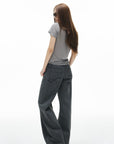 IAMXIAA Jean gris délavé taille basse à jambe large