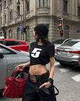 WARDEN EDGE Slim Cropped Number Print Tee